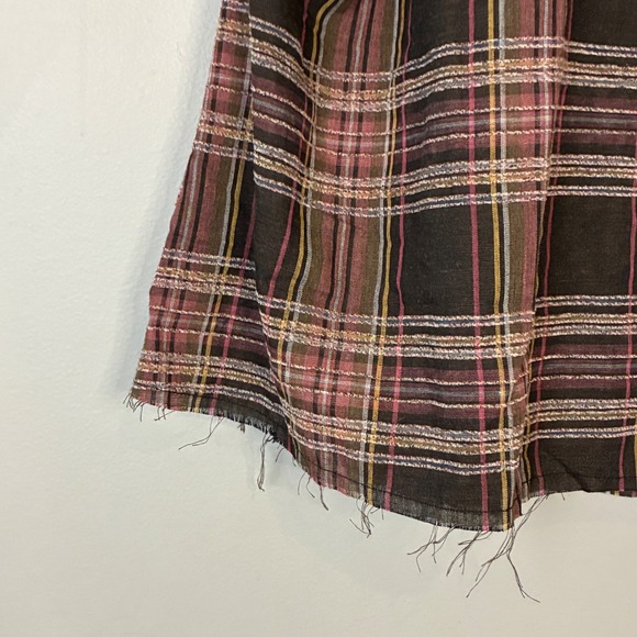 UMGEE Women Plaid Button Up Shirt Oversized Short Sleeve Frayed Hem Size S - Picture 4 of 9